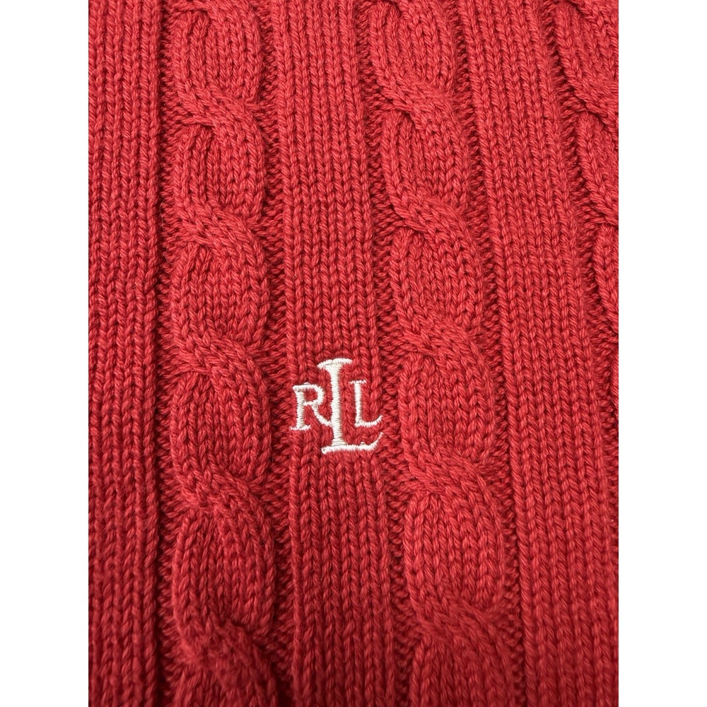 Lauren Ralph Lauren Women's Red Cotton Cable-Knit Crewneck Pullover Sweater 3X - Picture 3 of 11